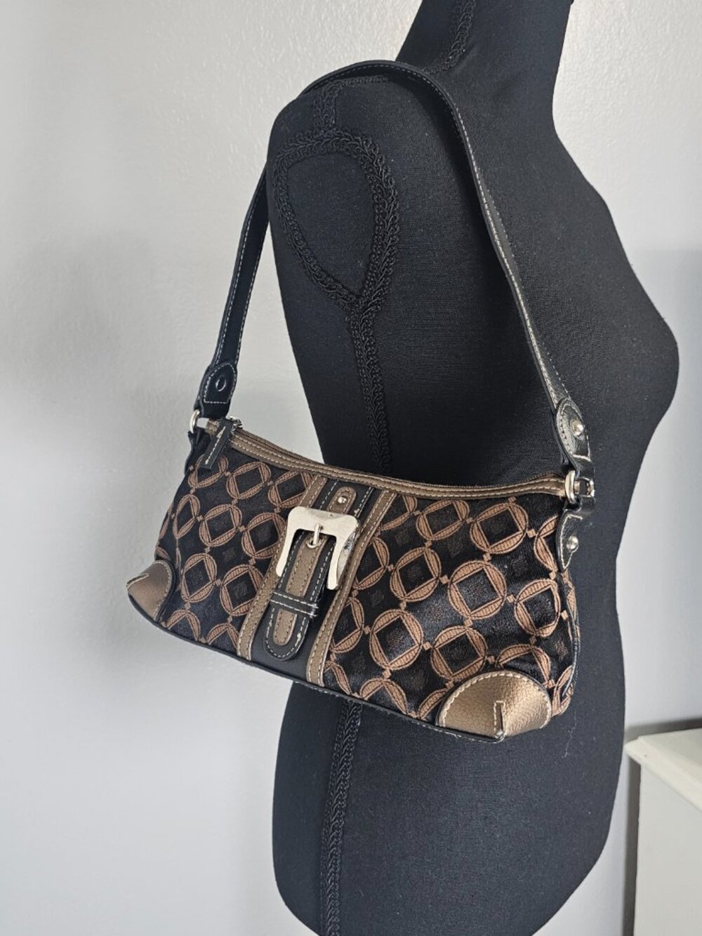 Worthington Y2K Black Gold Brown Small Shoulder Bag - 11x5x3.5 inches - Picture 4 of 7